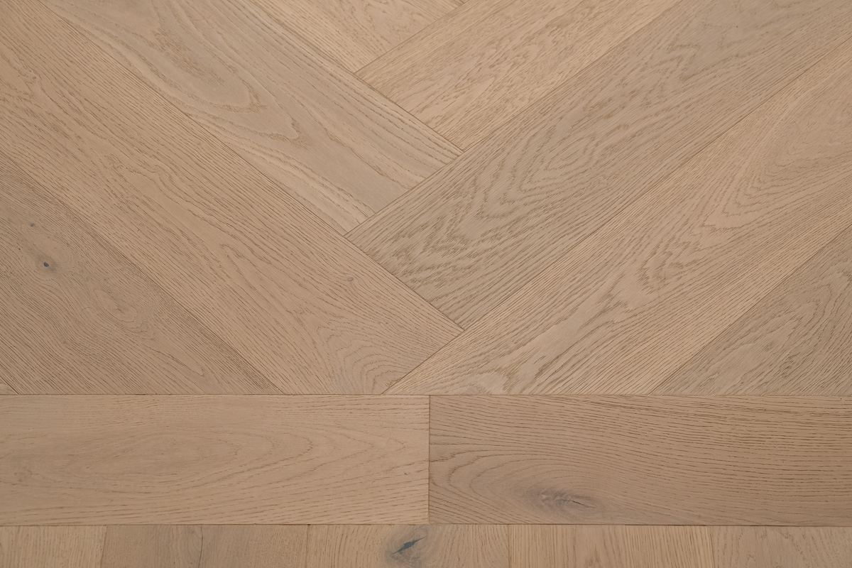 Hardwood floor detail, herringbone and plank oak