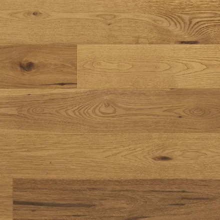 Warm golden engineered oak plank with knots