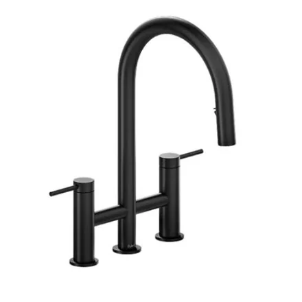 Matte black bridge kitchen faucet, selected from the fixture budget