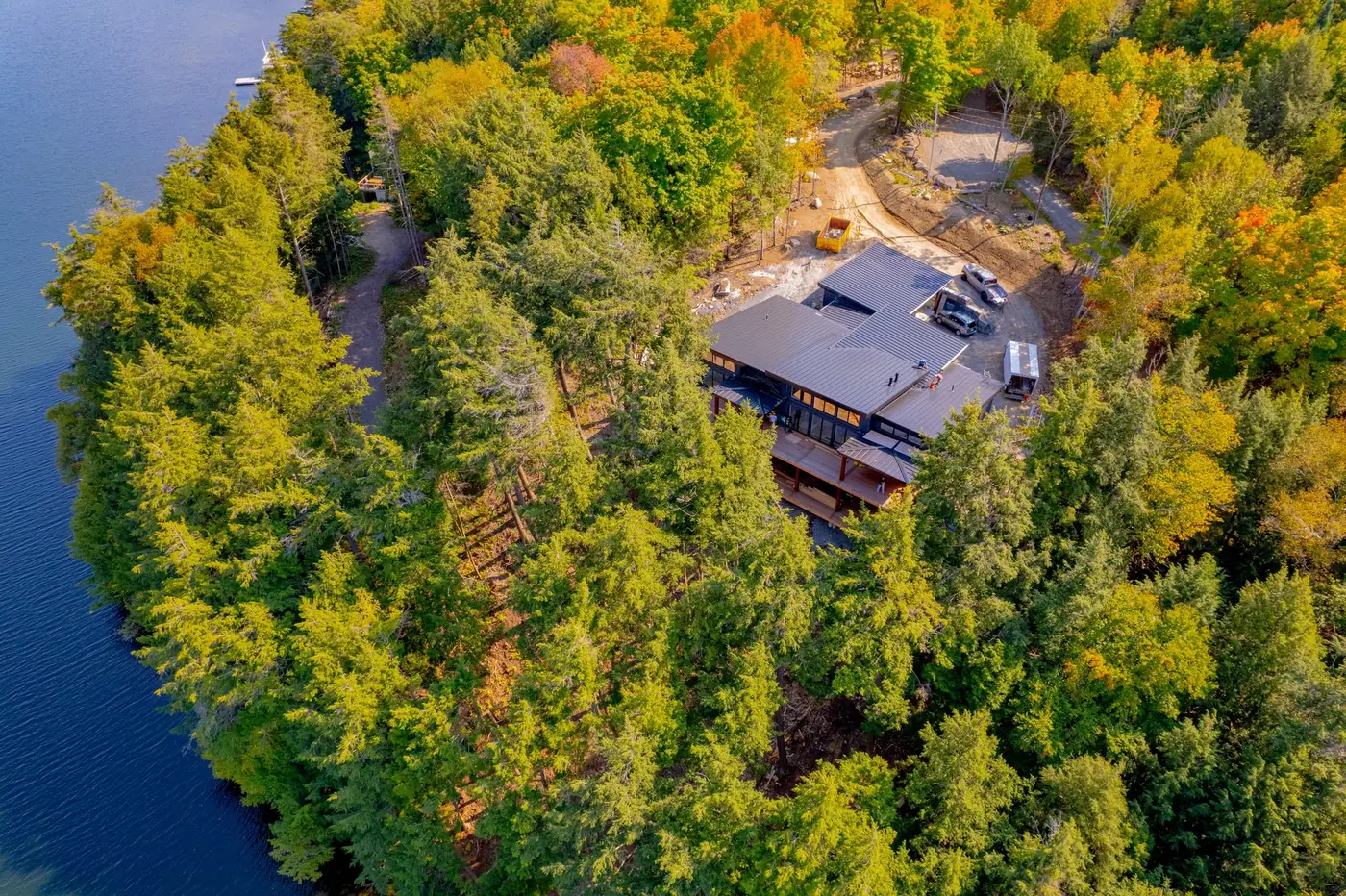 Custom lakefront home exterior