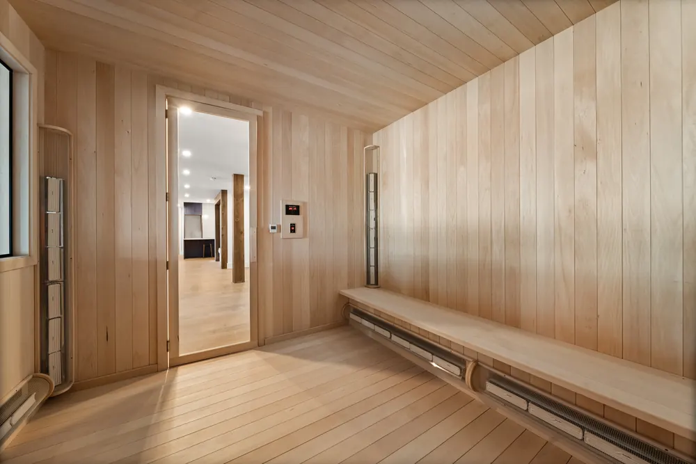 Cedar sauna at Hemlock Point, looking back down the hall