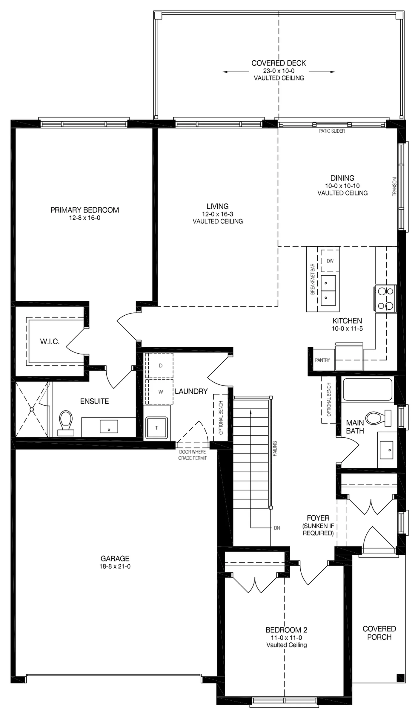 Main floor plan of the exterior townhome unit, 1,409 square feet